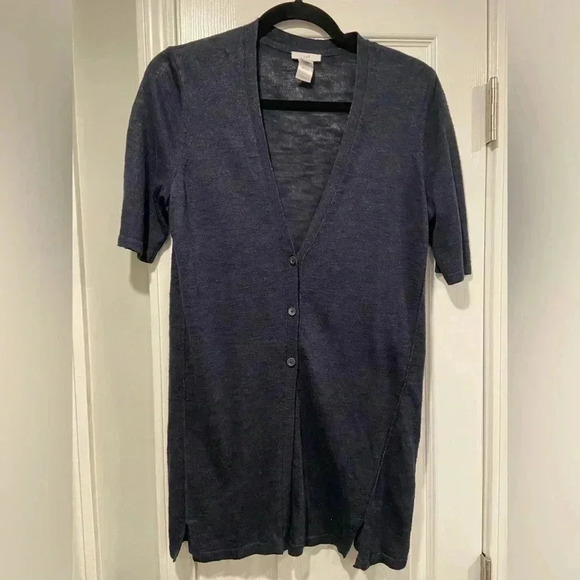 J. Jill Linen Blend Short Sleeve V Neck Button Front Knit Navy Cardigan Size XS - Picture 1 of 8